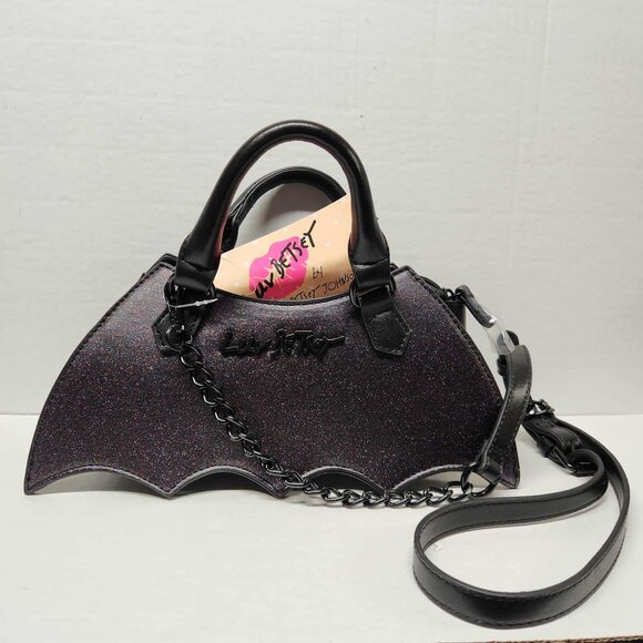 LUV Betsey Johnson Glitter Bat Baguette Crossbody Purse - Picture 1 of 4